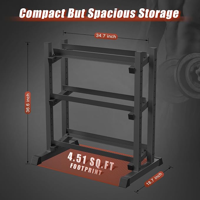 3-Tier Dumbbell Rack, 1100LB Capacity Adjustable Weight Rack - Image 6