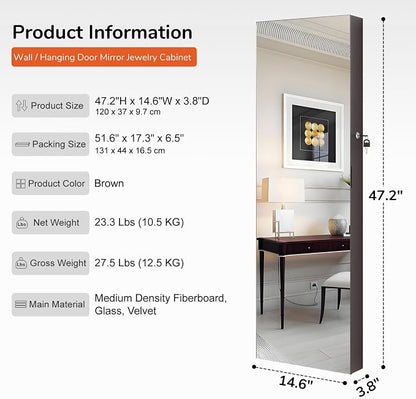 GISSAR Full Length Mirror Jewelry Cabinet, 6 LEDs Jewelry Armoire Wall Mounted - Image 5