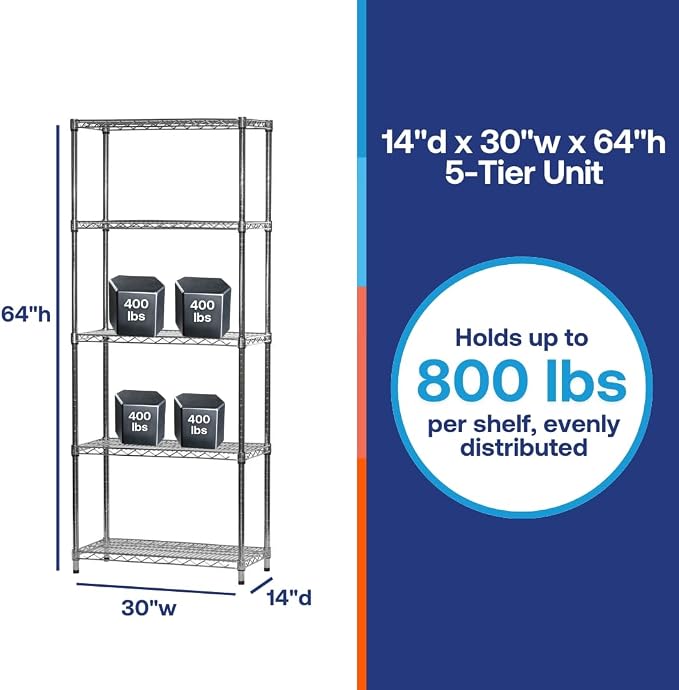 Shelving Inc. 14"d x 30" w x 64" h Chrome Wire Shelving - Image 6