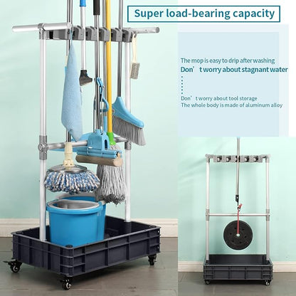 Broom And Mop Holder Put Wet Mops Movable Floor-Mounted Mop Rack Floor Standing - Image 3