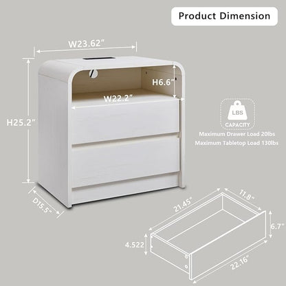 25" Tall Modern Nightstand Set of 2, 23.6'' Wide Wood Bedside Table w/2 Storage - Image 3