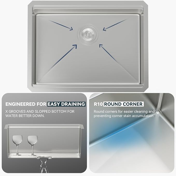 Lordear 25 Inch Undermount Kitchen Sink Workstation 25x19x10 16 Gauge Stainless - Image 4