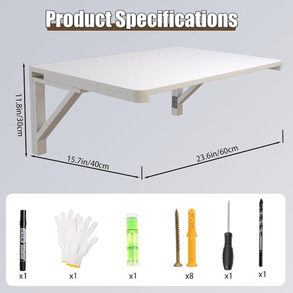 MM MELISEN Wall Mounted Folding Table, 23.6"L x 15.7"W, Space-Saving Design - Image 3