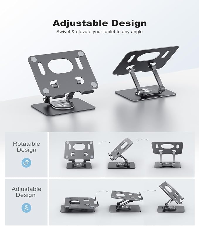 Swivel Tablet Stand with 360 Rotating Base, Adjustable Holder - Image 5