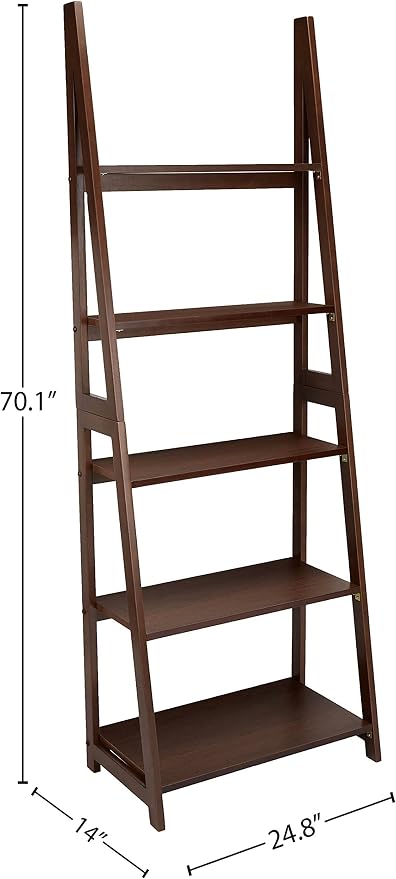 Amazon Basics Ladder Bookshelf Organizer, Solid Rubberwood Frame, Walnut Finish - Image 3