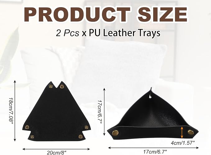 uxcell 2 Pcs Valet Tray for Women and Men, PU Leather Jewelry Tray Entryway - Image 2