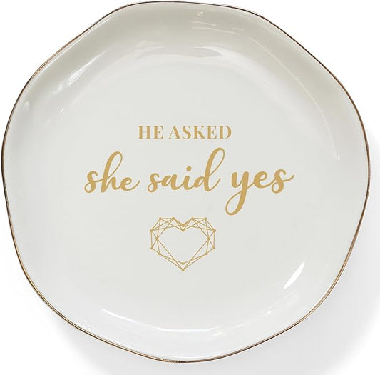 HOME SMILE He Asked and She Said Yes Ring Dish-Wedding Engagement Gifts by HOMESMILE