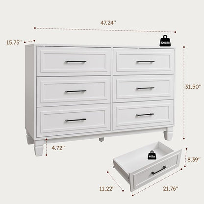 Farmhouse 6 Drawers Dresser for Bedroom, Modern Wide Chest Dressers for Clothes - Image 2