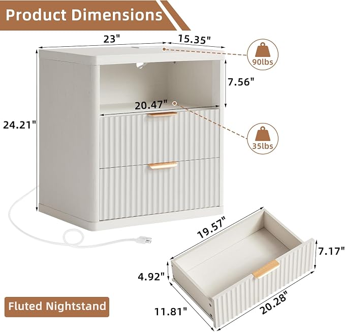 LEYAOYAO Fluted Farmhouse Nightstand Set of 2 - Image 3