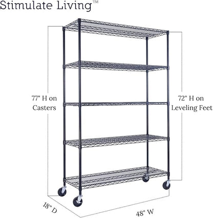 48"x18"x72" PRIME HEAVY DUTY Black 5-Tier Wire Shelving NSF 4000 LBS MAX - Image 2