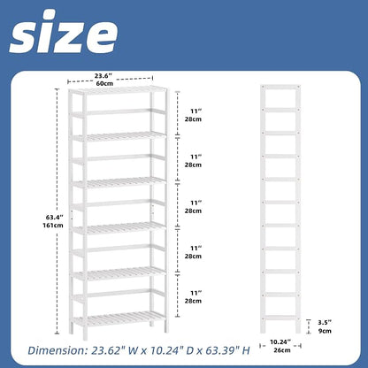 HITNET Bookshelf, 6-Tier Tall Bookcase Freestanding Bamboo Book Shelf Bathroom - Image 3