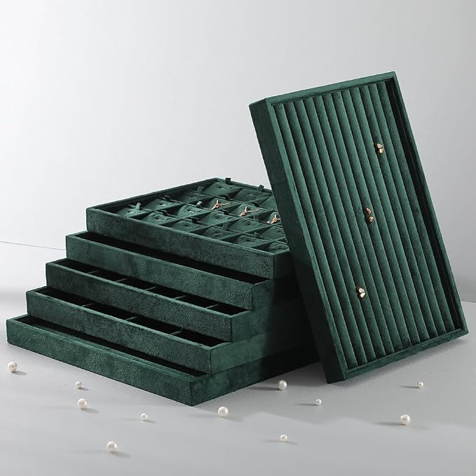 Velvet Stackable Jewelry Display Tray, 24 Grid Earring Ring Storage Tray - Image 9