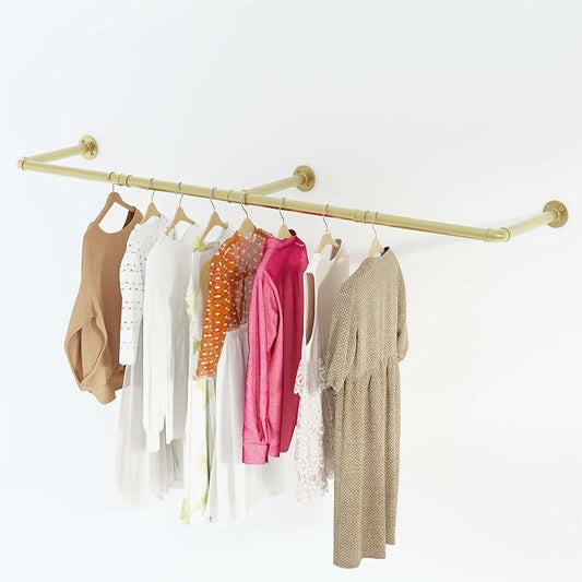 Wall Mounted Clothes Rack, Heavy Duty Gold Garment Rack Bar, Dressing Room by TCooSo