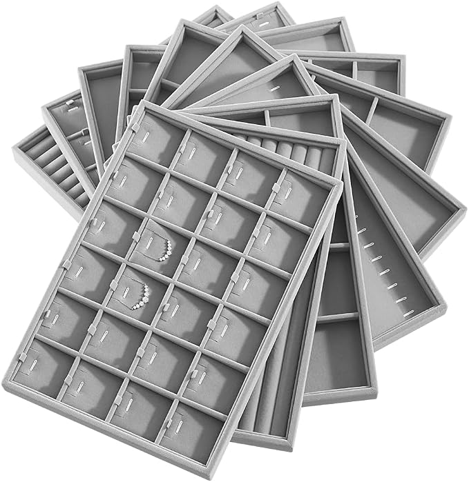 Velvet Stackable Jewelry Display Tray, 24 Grid Earring Ring Storage Tray - Image 5