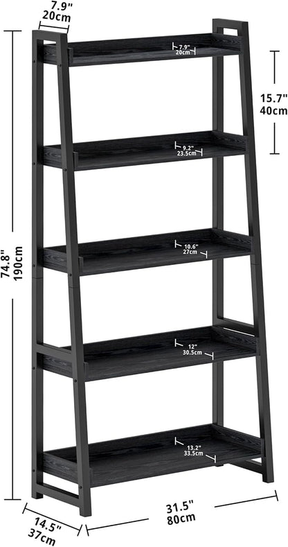 IRONCK Industrial Bookshelf 5-Tier 31.5 in Wide, Bookcase Ladder Shelf - Image 3
