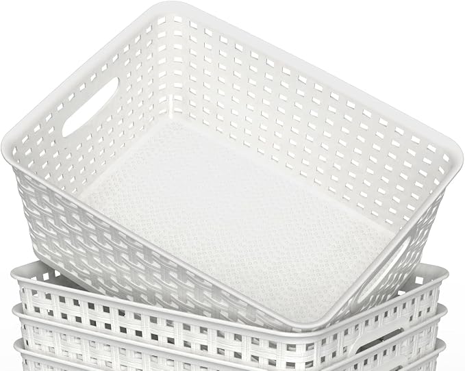 WYT Woven Plastic Storage Baskets, 6 Pack White Weave Bins Organizer, 10.1" x - Image 4