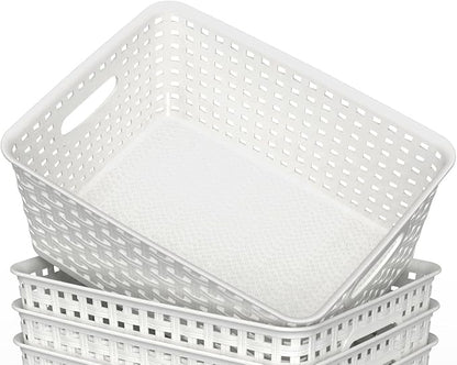 WYT Woven Plastic Storage Baskets, 6 Pack White Weave Bins Organizer, 10.1" x - Image 4