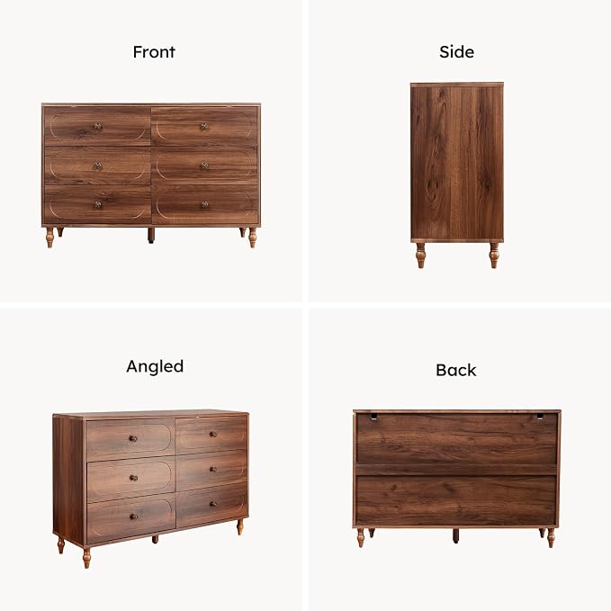 6 Drawer Dresser for Bedroom, Dark Walnut Wood Dresser - Image 7
