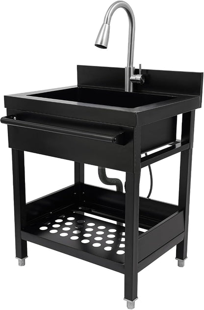Stainless Steel Utility Sink, Free Standing Single Bowl Kitchen Sink - Image 2
