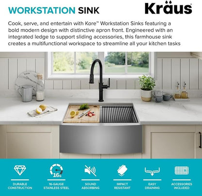 KRAUS Kore 24-Inch Farmhouse Workstation 16 Gauge Single Bowl Stainless Steel - Image 3