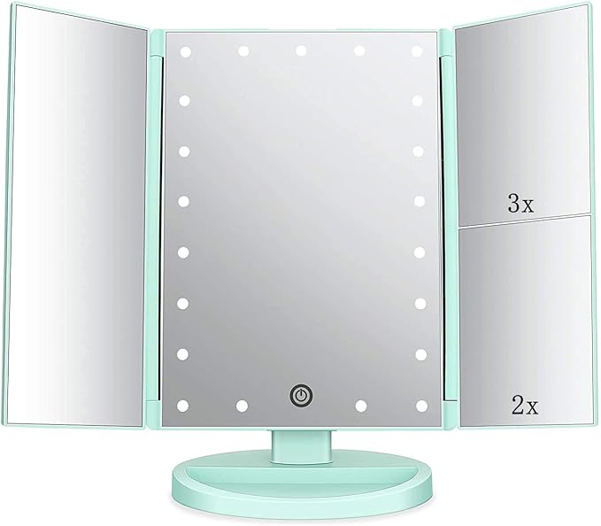 Tri-fold Lighted Vanity Makeup Mirror by Flymiro