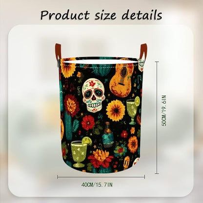 Laundry Baskets 15.7x19.7 Inch Day of the Dead Skull Guitar Cocktail Design - Image 3