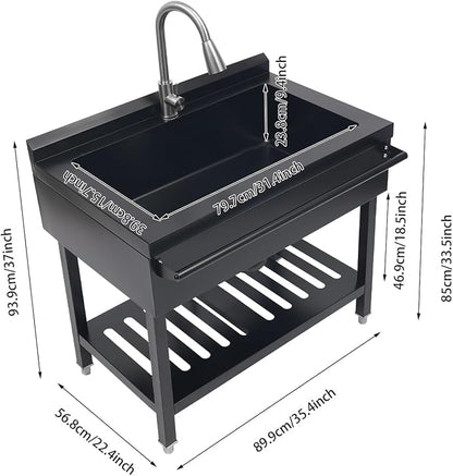 Stainless Steel Utility Sink, Free Standing Single Bowl Kitchen Sink - Image 6