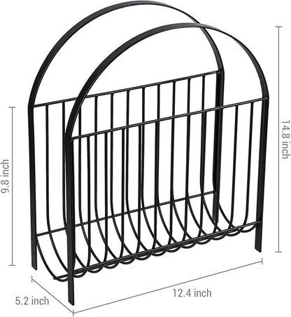MyGift Deluxe Mid Century Metal Wire Magazine Rack in Matte Black Finish - Image 6