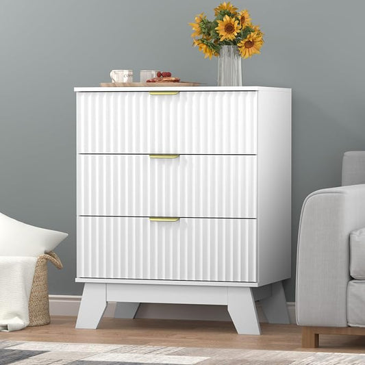 Fluted Dresser for Bedroom, 3 Drawer Dresser for Closet, Storage Cabinet and by Thacuok