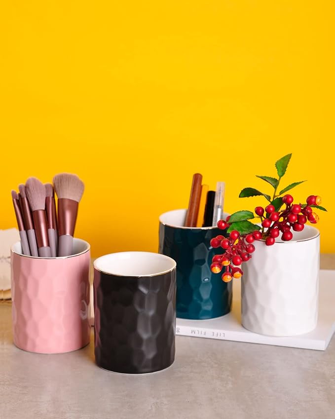 WHJY Ceramic White Pencil Cup, Makeup brushes Holder, Modern Geometry Design - Image 6