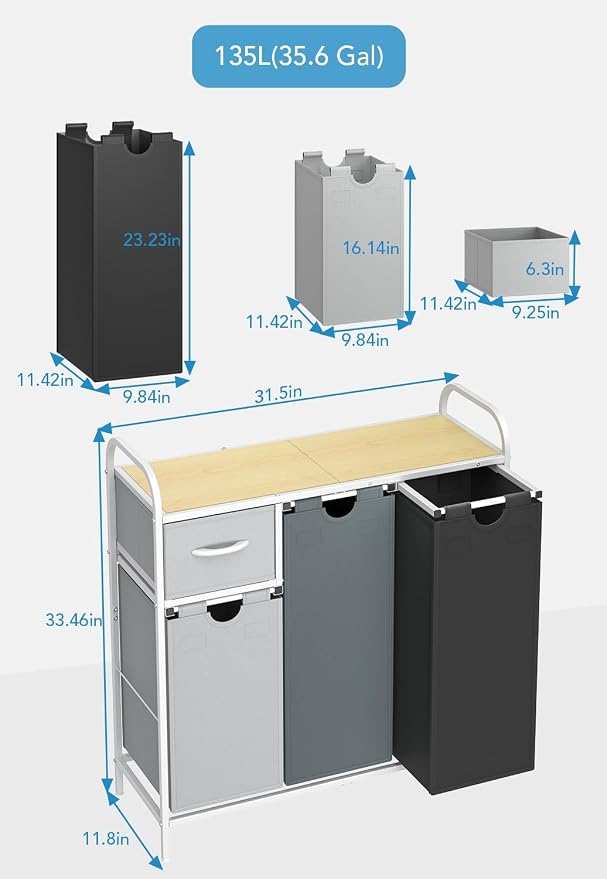 Yecaye Laundry Sorter 3 Section, Laundry Hamper - Image 7