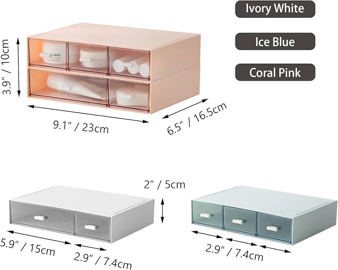 Desktop Organiser with 5 Drawers, Stackable Plastic Storage Box on Desk - Image 3