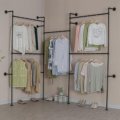 Industrial Pipe Clothes Rack, Heavy Duty Detachable Wall Mounted Black Iron - Image 7
