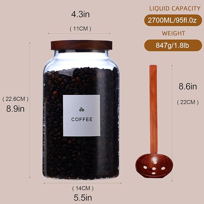2 PCS Large Glass Jar with Airtight Wooden Lid Clear Glass Canisters with Spoon - Image 2