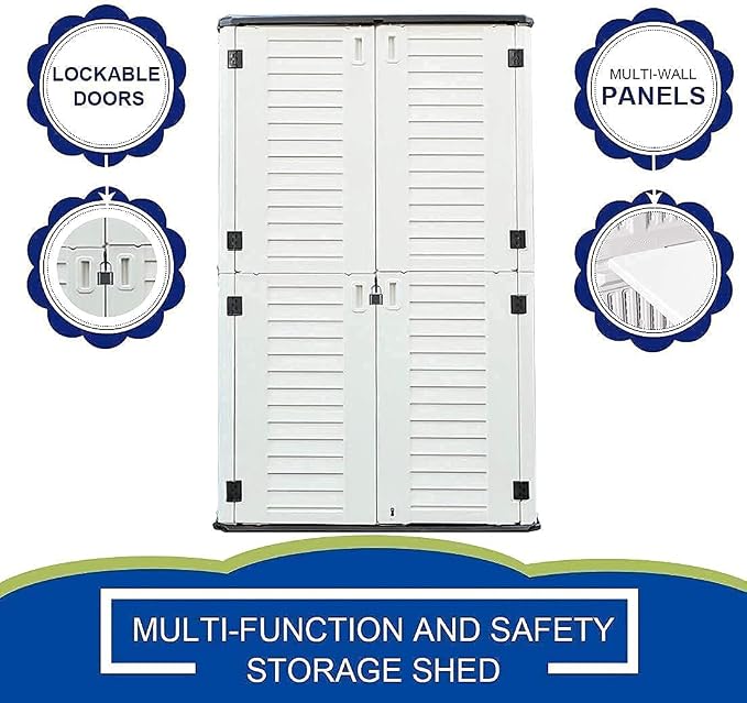 KINYING Outdoor Storage Shed Waterproof, Resin Vertical Storage Cabinet - Image 9