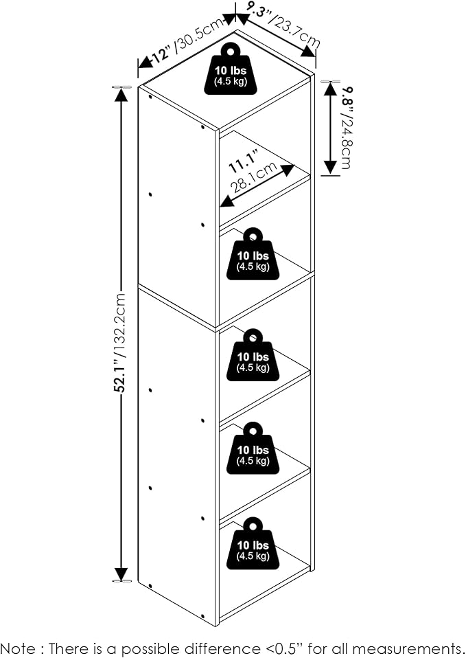 Furinno PASIR Book Shelf, 5-Tier Modern Bookshelf, Open Shelves Bookcase 9 x 12 - Image 3