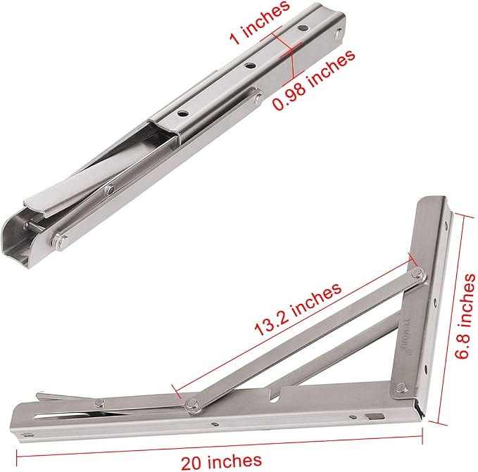 YUMORE Folding Shelf Brackets 20", Max Load: 330lb Heavy Duty Stainless Steel - Image 7