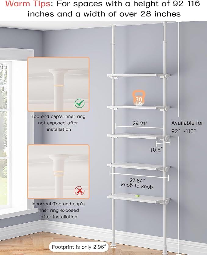 ALLZONE 5 Tiers Narrow Bookshelf, Tall Adjustable Ladder Book Shelf - Image 2