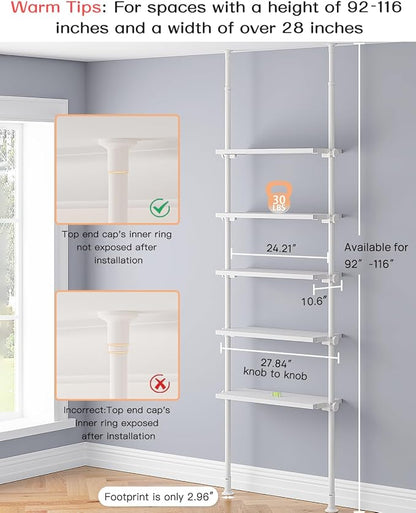 ALLZONE 5 Tiers Narrow Bookshelf, Tall Adjustable Ladder Book Shelf - Image 2