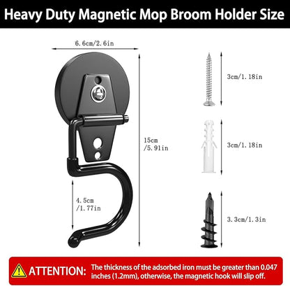 3-H Magnetic Mop Broom Holder and Mop Organizer 4 Pack, Heavy Duty Strong - Image 3