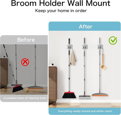 nacena Broom Holder Wall Mount, 4 Packs Silver Stainless Steel Mop and Broom - Image 4