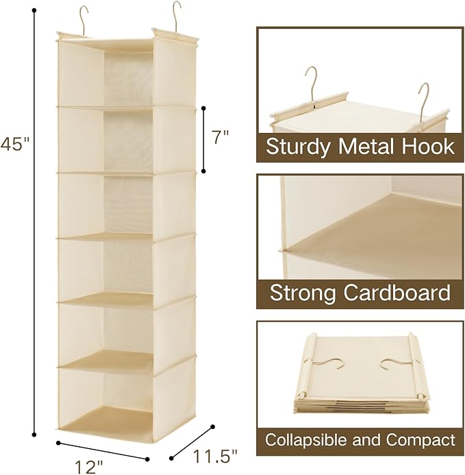 MAX Houser 6 Tier Shelf Hanging Closet Organizer, Cloth Hanging Shelf - Image 3