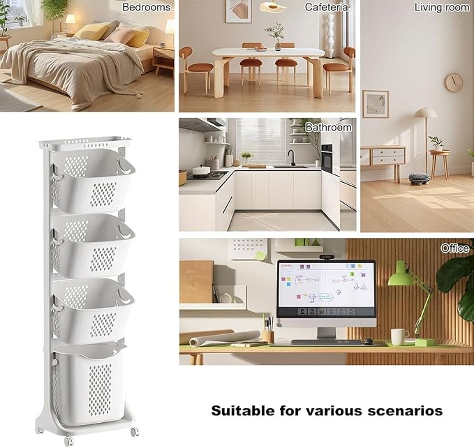 4-Tier Rolling Laundry Hamper Cart - Image 3