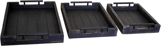 Coffee Table Tray Decorative Nested Vintage Wood Serving Tray Set by Juleduo