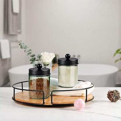 Amolliar Sage Green Qtip Holder, Glass Apothecary Jar Metal Lid & Stickers - Image 6