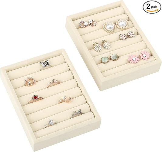 DesignSter Small Jewelry Tray-Ring Organizer 2PCS Premium Velvet Rings Earrings by DesignSter
