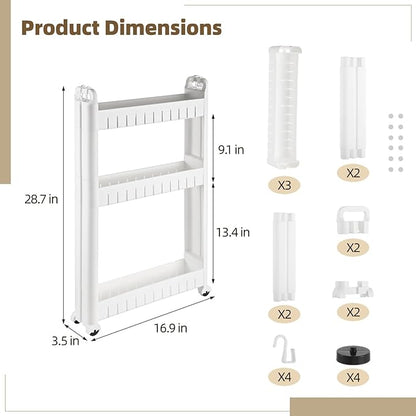 3 Tiers Slim Rolling Storage Cart, 3.5 Inches Slim Slide out Bathroom Organizer - Image 4