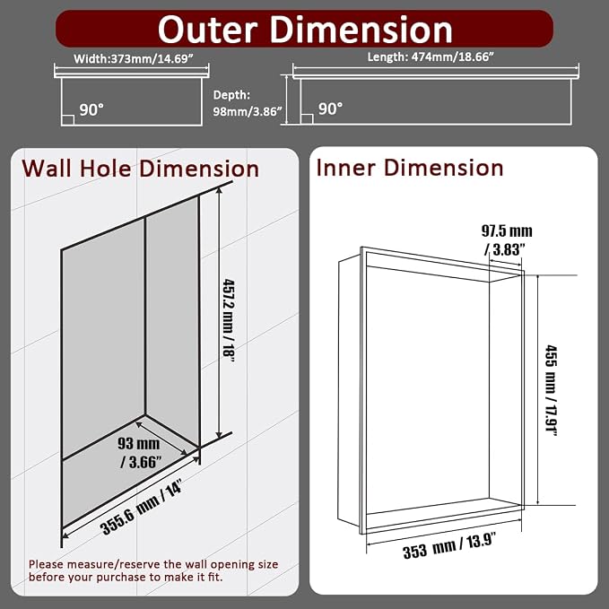 JQK Shower Niche No Tile Need, 304 Stainless Steel Recessed Shower Caddy - Image 2