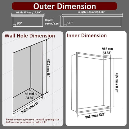 JQK Shower Niche No Tile Need, 304 Stainless Steel Recessed Shower Caddy - Image 2