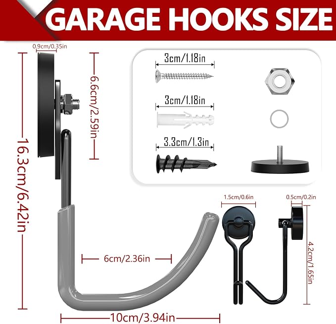 3-H Heavy Duty Magnet Garage Hooks 2 Pack, J Shape Strong Magnetic Hooks - Image 3
